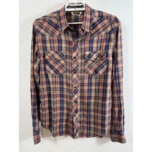 Salt Valley Western Shirt Mens Medium Brown Plaid Snap Button Cotton